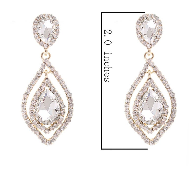 NLCAC Women's Pear Shape Teardrop Crystal Earrings Dangle Long Rhinestone Chandelier Earring Wedding Jewelry for Bride Clear - Image 3
